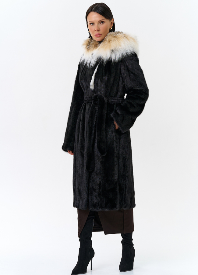 Норковая шуба с рысью в черном цвете модель № 25002 универмаг малина