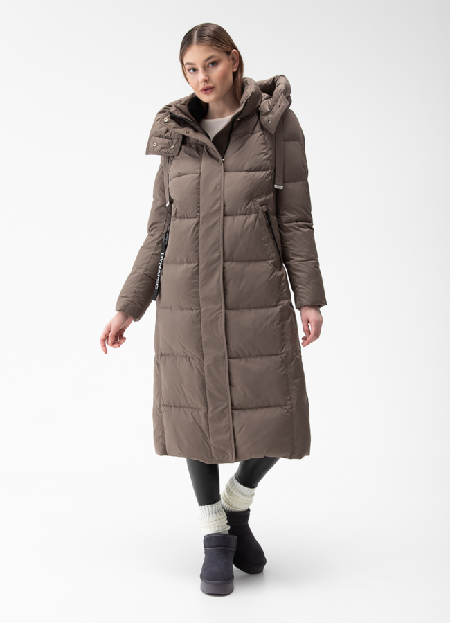 Женский пуховик с капюшоном  модель № 28411 меха малина