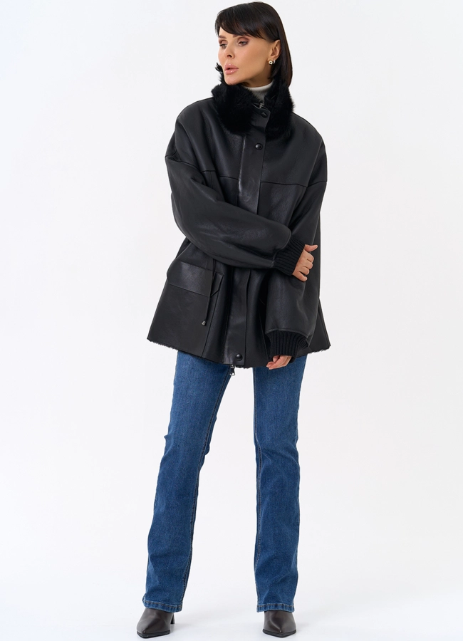Женская натуральная дубленка с воротником стойкой модель № 31930 универмаг малина