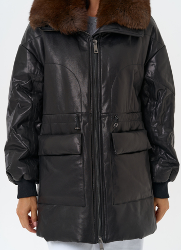 Полупальто из натуральной кожи с мехом песца