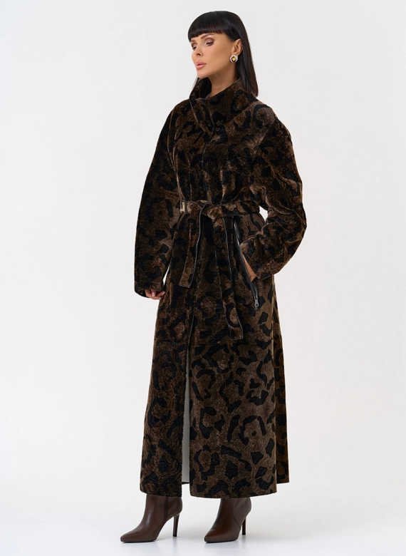 Женская натуральная дубленка с леопардовым принтом фото