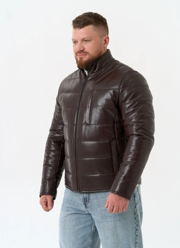 Мужская куртка из натуральной кожи с воротником стойкой