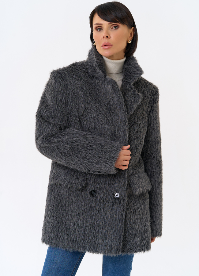 Женское утепленное пальто с английским воротником модель № 31880 меха малина