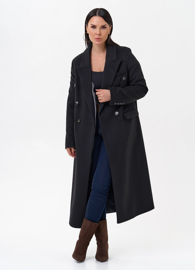 Длинное двубортное пальто с английским воротником модель № 29543 универмаг малина