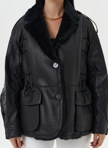 Куртка из натуральной кожи с английским воротником