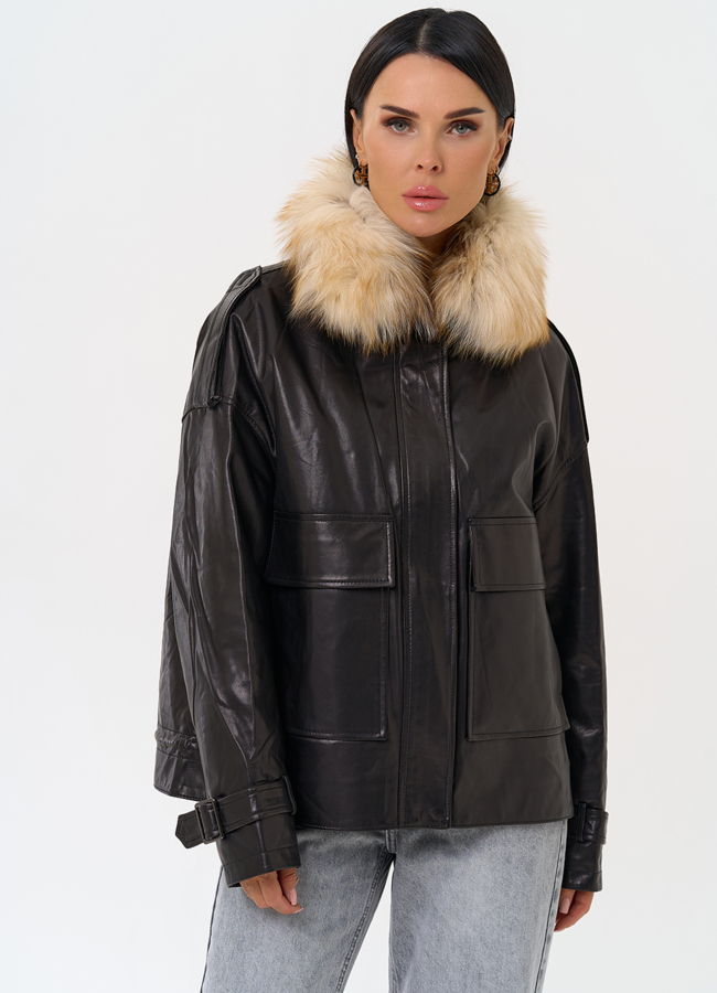 Куртка из натуральной кожи с мехом модель № 23443 меха малина