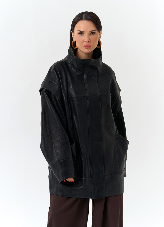 Женская куртка из натуральной кожи со съемными рукавами модель № 32873 универмаг малина