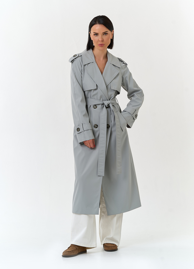 Женский плащ с поясом модель № 33114 меха малина