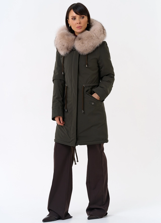 фото Женская парка с капюшоном из меха песца модель № 31990