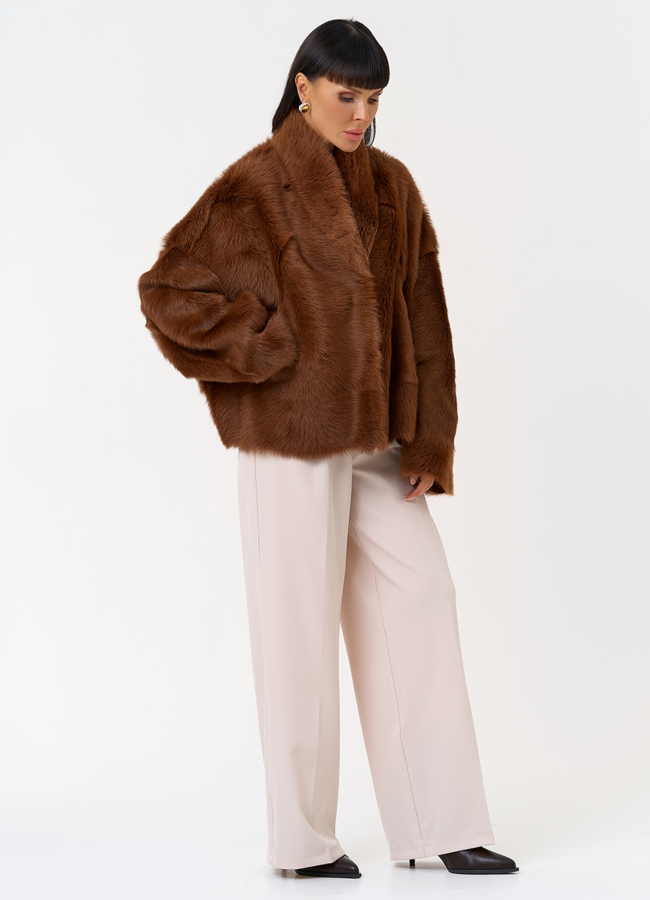 Яркая натуральная дубленка модель № 31627 универмаг малина