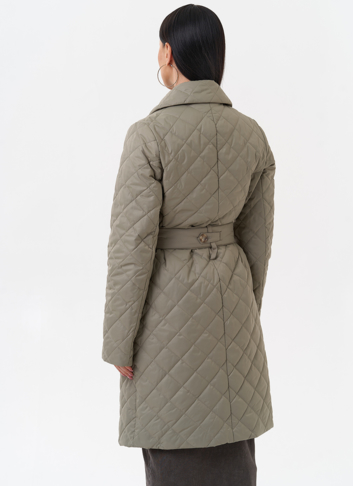 Женское стеганое полупальто с поясом