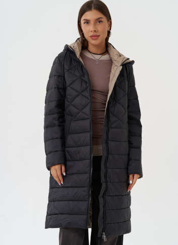 Стеганый пуховик с капюшоном