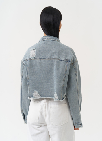 Женская укороченная джинсовая куртка