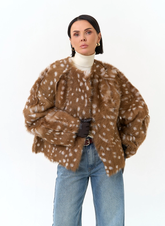Дубленка двухсторонняя с принтом бемби фото