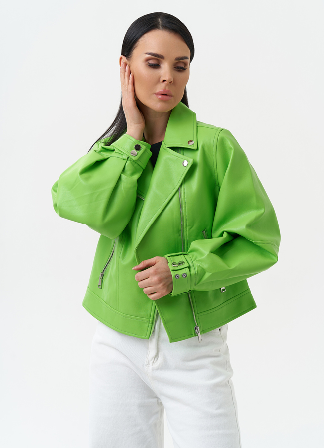 фото Куртка косуха из эко кожи зеленого цвета модель № 30308