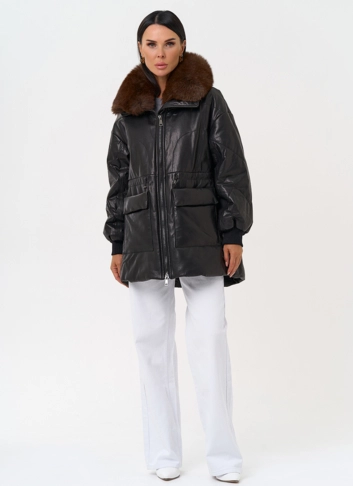 Полупальто из натуральной кожи с мехом песца