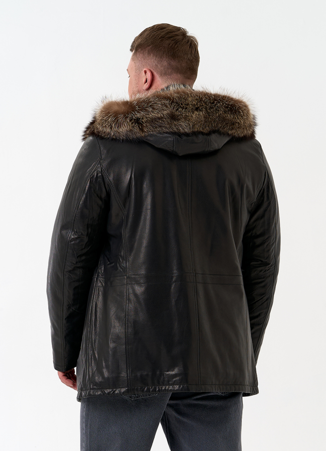 Мужская натуральная дубленка на волке с отделкой из меха енота модель № 26231 в рассрочку