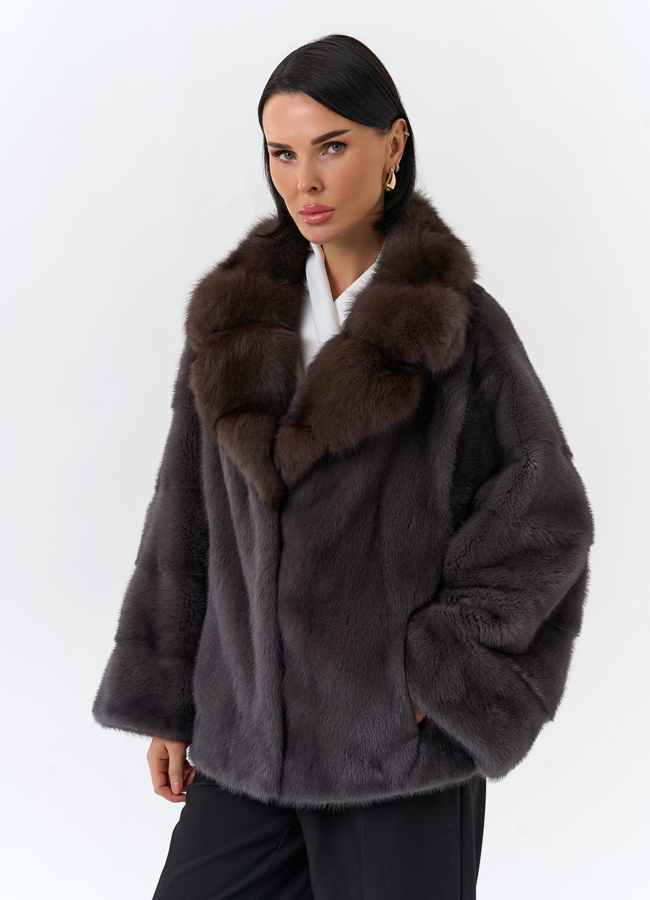 Куртка из меха норки с английским воротником из меха куницы модель № 32500 универмаг малина