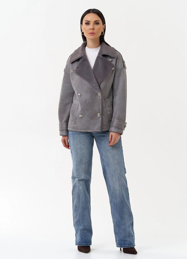 фото Дубленка из эко замши с акцентными пуговицами модель № 29987