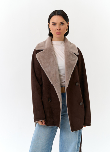 Женская двухсторонняя дубленка из эко замши