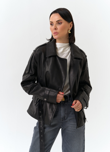 Женская куртка из натуральной кожи с поясом