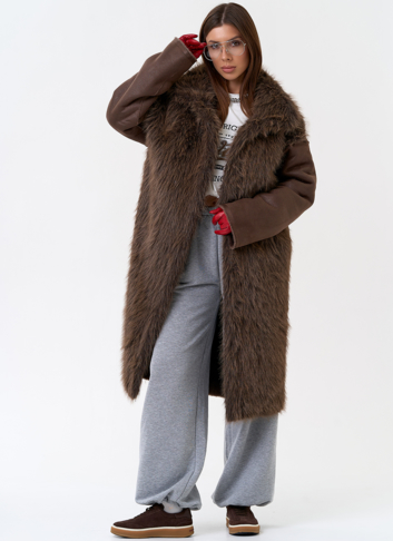 Женская дубленка из эко замши с отделкой из эко меха