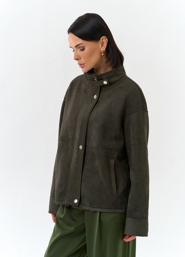 Женская дубленка из эко замши с воротником стойкой модель № 32583 универмаг малина