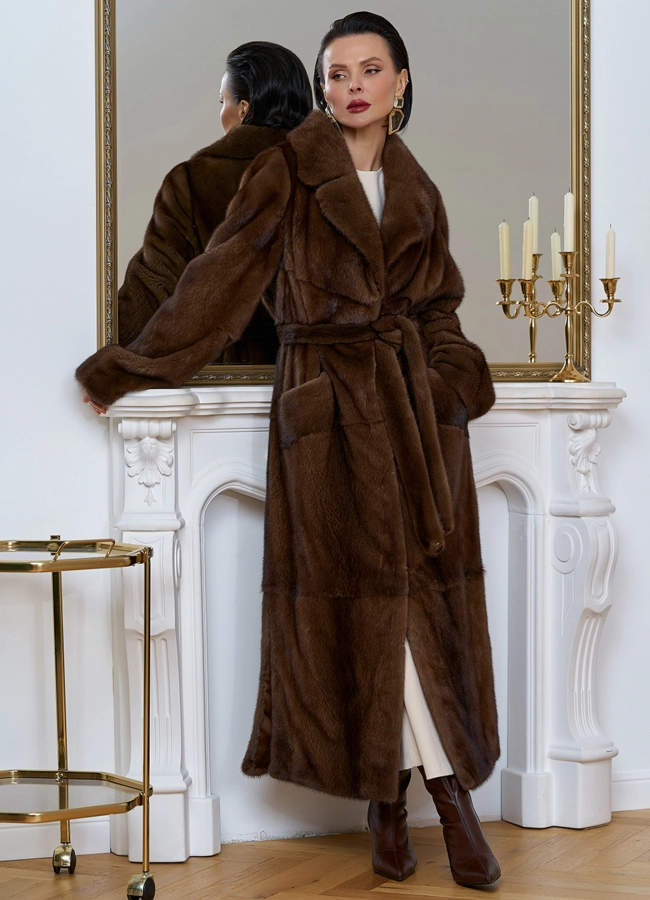 Длинная шуба из меха скандинавской норки модель № 27597 в рассрочку