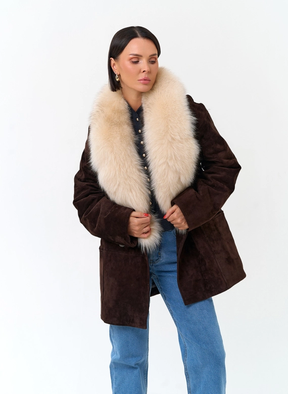 Пуховик из натуральной замши фото