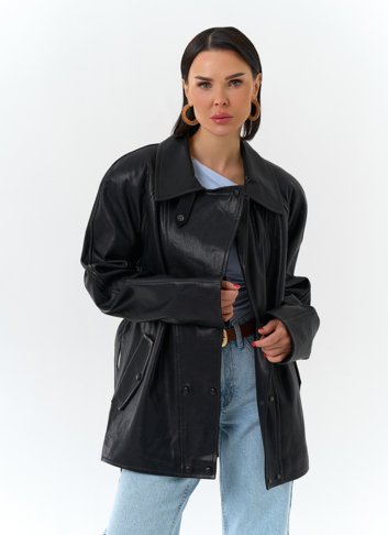 Женская куртка из натуральной кожи  с поясом