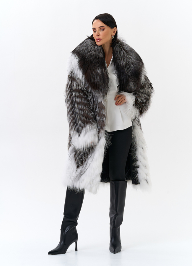 фото Шуба из меха чернобурой лисы модель № 32143