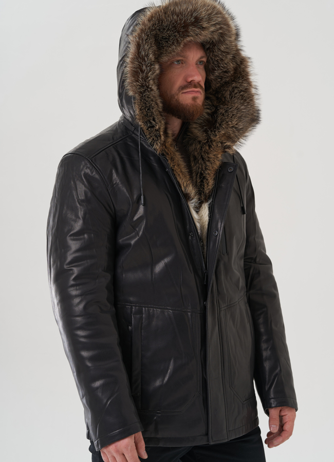 Мужская куртка с капюшоном на мехе из волка модель № 25614 универмаг малина