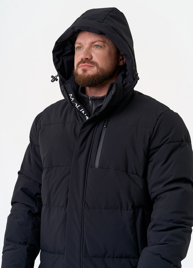 Удлиненный мужской пуховик с капюшоном модель № 31462 универмаг малина