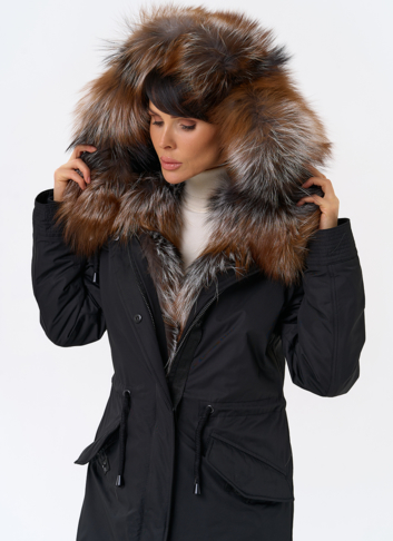 Женская парка с капюшоном из меха чернобурой лисы