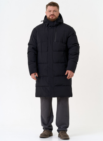 Удлиненный мужской пуховик с капюшоном