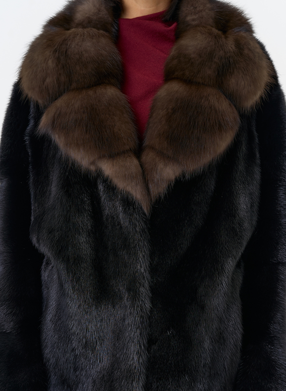 Шуба из меха норки с воротником из меха куницы