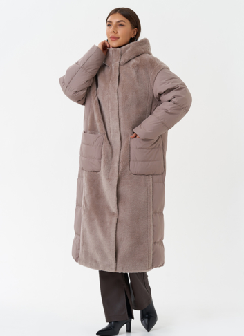 Комбинированное пальто с капюшоном