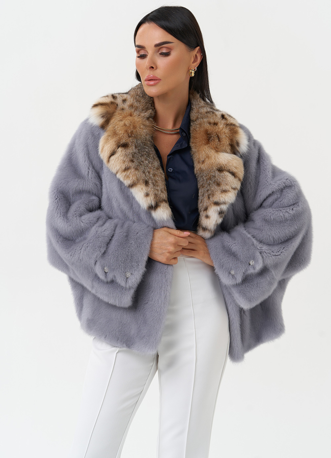 фото Куртка из меха норки с воротником их меха рыси модель № 31170