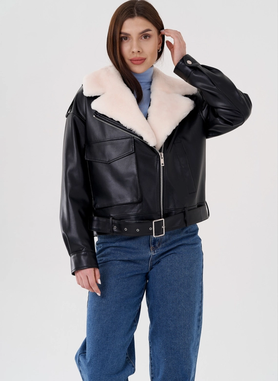 Куртка косуха на утеплении со съемным натуральным мехом