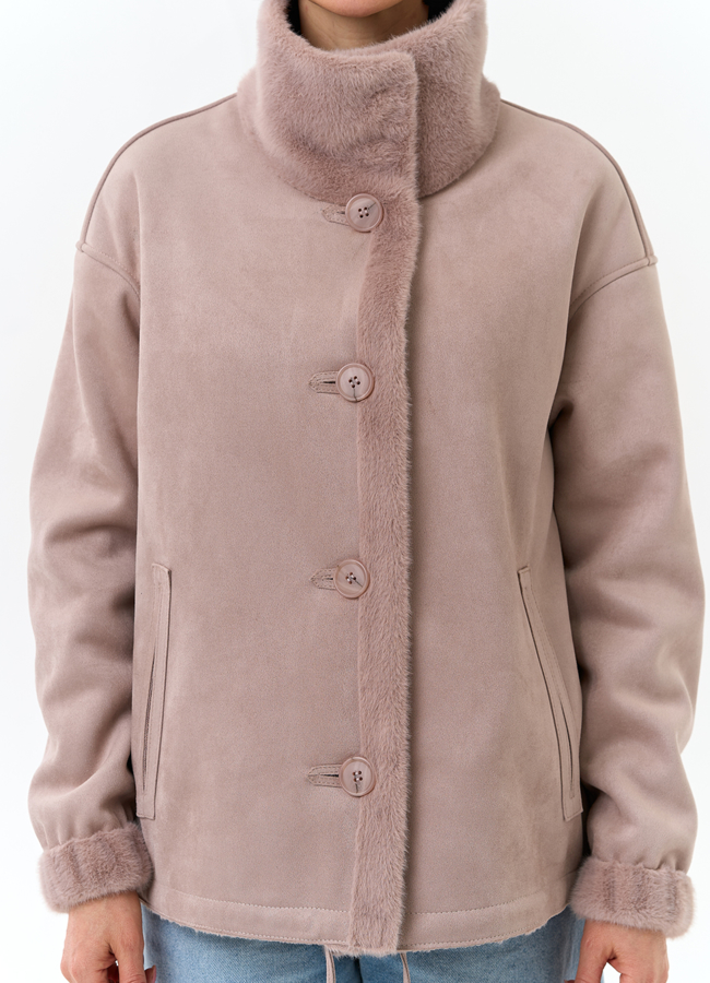 Женская двухсторонняя дубленка из эко замши модель № 32789 универмаг малина