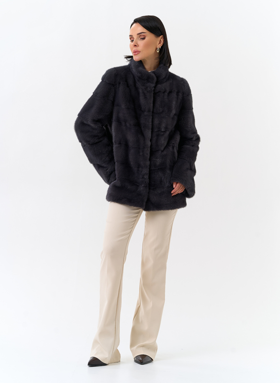 Норковая шуба трансформер, поперечная со стойкой