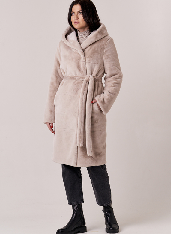 Двусторонняя шуба с капюшоном