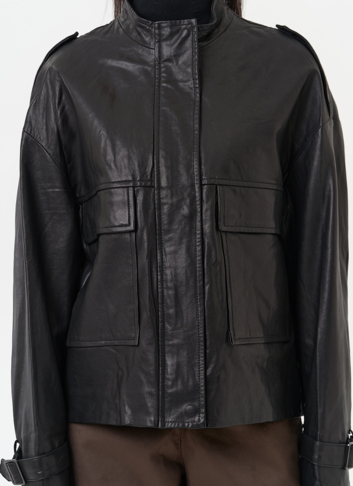 Женская куртка-рубашка из натуральной кожи  прямого силуэта