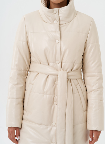 Пуховик из эко кожи на био пухе