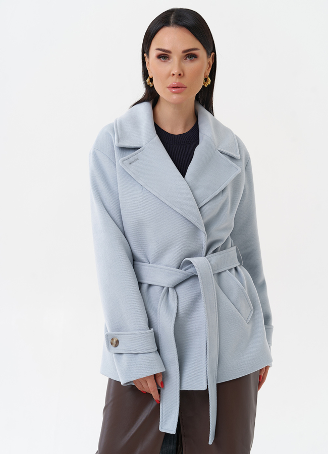 Укороченное пальто с поясом модель № 29890 универмаг малина