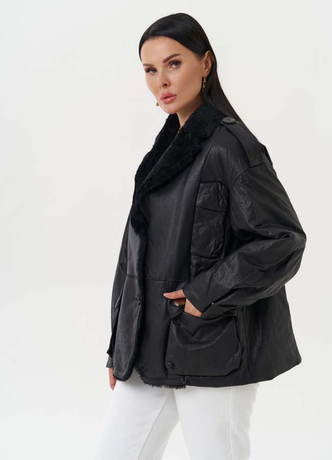 Куртка из натуральной кожи с английским воротником модель № 28120 универмаг малина