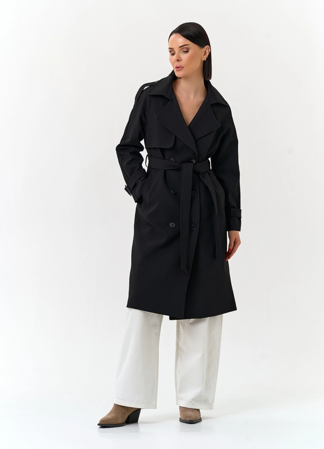 Женский плащ черного цвета модель № 33097 в рассрочку