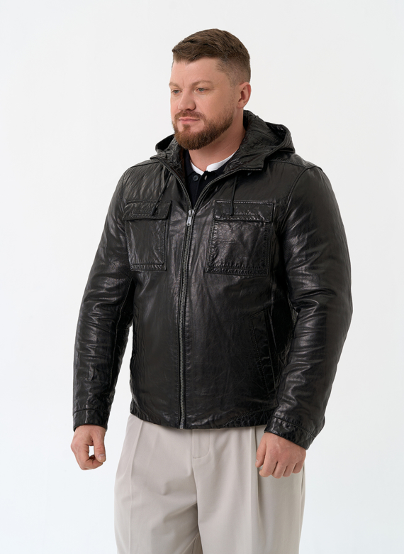 Мужская утепленная куртка из натуральной кожи